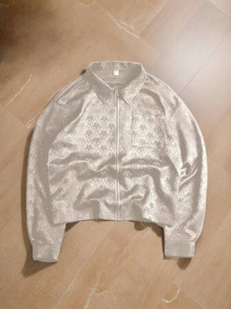 Manfinity Hypemode Camisa casual de manga larga con bolsillo con cremallera y estampado en relieve para hombres