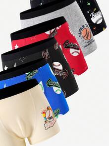 6条装男童纯棉舒适凉爽运动棒球印花三角裤 - 彩色 - 查看 5