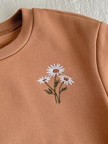 Loomiva 2pcs/Set Young Girl Floral Print Soft Knit Crew Neck Long Sleeve Pullover Sweatshirt - Multicolor - View 6