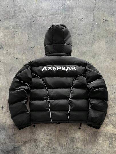 AXEPEAK Herr Löst Enfärgad Huvad Fickor Långärmad Vadderad Kappa, Normal Passform, Vinter