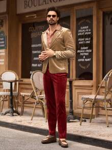 Manfinity VCAY Men's Gentleman Commuter Business Single-Breasted Suit Jacket, Autumn - Khaki - View 4