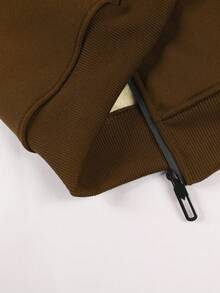 Manfinity Homme 男士落肩长袖保暖休闲连帽外套，百搭 - 棕色 - 查看 6