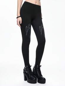 ROMWE Goth Ankara Bat Print Women's Leggings - Black - View 7