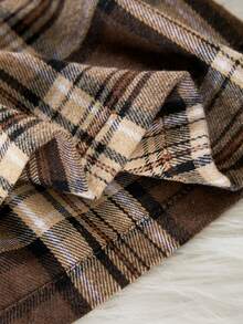 Elladie kids 12件套女童格子长袖T恤和裙子套装，适合外出、街头风、返校、校园穿着 - 咖啡棕 - 查看 8