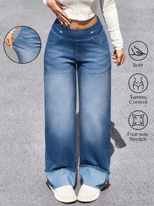 Flexra Quần jeans ống đứng ống rộng, giặt thường ngày dành cho nữ - Rửa tối - Xem 1