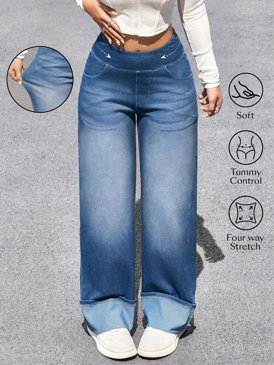 Flexra Quần jeans ống đứng ống rộng, giặt thường ngày dành cho nữ - Rửa tối - Xem 1