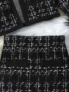 SHEIN NovaGlow 女童都市优雅开衫毛领半裙套装，圣诞节款，黑色 - 黑色 - 查看 6