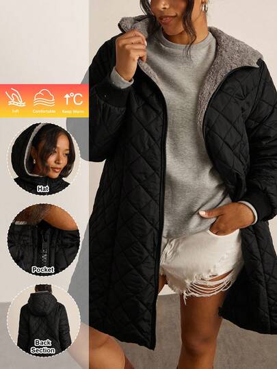 Freevana Plus Size Autumn And Winter Black Outfits Coat For Women Gothic Plus Size Women Inner Fleece Warm Hooded Halloween Costumes Women Hood Coats Winter Coats Women's Quilted Zipper Long Hooded Padded Jacket With Pockets, Warm And Comfortable,2025 New,Comfortable And Warm From The Cold,Plus Size Women Long Sleeve Pockets Casual Coat,Fall Women Clothes, Winter Clothes For Women,Vintage,Going Out Outfits,Fall Outfits,Winter For Women,Fall Clothes Plus Size, Office Outfits For Women,Fall Outfits For Women,Classy Outfits For Women,Women's Fall Clothes,Office,Old Money Style Women,Plus Size Women Long Sleeve Pockets Casual Hooded Coat,Quilted Coat,Zip Up,Women's Winter Clothes ,Christmas Women's Clothing,Suitable For Multiple Occasions Autumn Women'S Autumn And Winter Warm Coat With Fur Collar And Hood