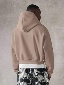 SUMWON 拉链连帽衫 街头风短款卫衣 全拉链宽松休闲秋冬外套 抽绳连帽 罗纹袖口 下摆 纯色 - 卡其色 - 查看 3