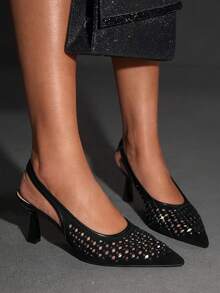 CUCCOO SZL Women's Rhinestone Embellished High Heel Shoes, Fashionable & Sexy Pointed Toe Pumps - Black - View 8