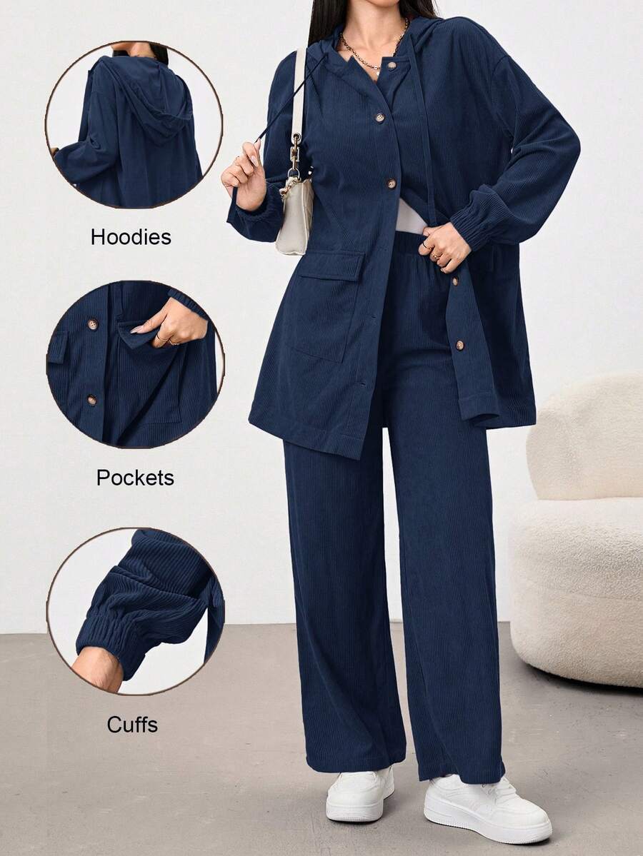 Modelyn Set 2 piese kaki pentru femei, cămașă cu glugă și pantaloni, casual, de zi cu zi, toamnă/iarnă, set 2 piese