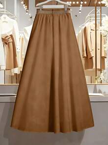 Franclia Plus Size Women's French Button Decor A-Line Skirt Brown Belted Skirt Brown Pleated Skirt Earth Tone Skirt Long Brown Skirt Brown Maxi Skirt