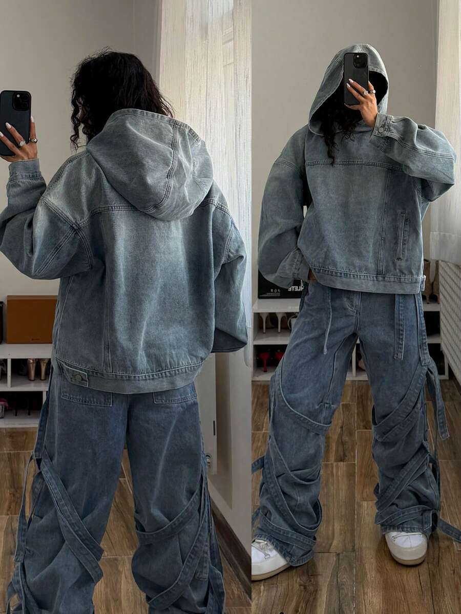 StreetHx 女士 Y2K 美式街头风宽松牛仔卫衣、牛仔夹克和外套