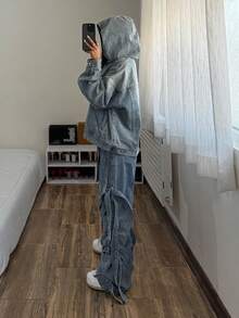 StreetHx 女士 Y2K 美式街头风宽松牛仔卫衣、牛仔夹克和外套