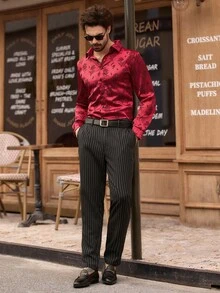 Manfinity NXTstreet Quần âu nam sọc xếp ly túi thường ngày/công sở - Đen và trắng - Xem 8