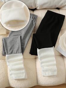 SHEIN 2件套少女黑色碎花灰色拼接踝部打底裤套装 - 彩色 - 查看 1