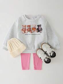 THE HAPPY LOOK 2pcs/Set Young Girl Letter Print Soft Knit Crew Neck Long Sleeve Sweatshirt And Elastic Waist Pants - Pink - View 1