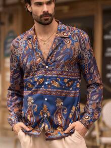 Manfinity VCAY Men's Casual Printed Simple Daily Long Sleeve Shirt Tarte Mcrae Ronaldo Malachi Barton - Multicolor - View 4