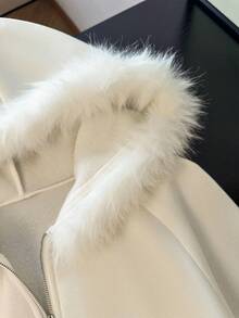 GlowEve 女士纯色连帽毛领休闲拉链简约设计卫衣