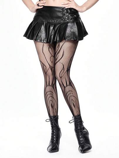 Fairycore 1 par de medias sexys, negras de encaje retro, pantimedia ultra delgada y elástica