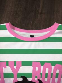 Betty Boop x SHEIN Women's Casual Striped Cartoon Graphic Short Sleeve T-Shirt, Summer - White - View 5