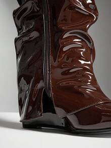 SHUZIA Women's Fashionable Comfortable Knee-High Pointed Toe Slouch Wedge Boots, Suitable For Daily Casual & Holiday Wear For Christmas - Chocolate Brown - View 4