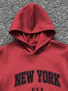 SHEIN 2件組青少年男孩休閒聖誕字母印花秋季連帽衛衣與運動長褲，冬季畢業返校純色抽繩運動套裝 - 黑色 - 查看 7