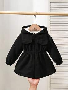 Baby Girl Autumn/Winter Cute Black Corduroy Hooded Thermal Lined Jacket Baby Girl Winter Coats Baby Girl Fall Clothes Jackets Baby Girl Black Jacket Winter Baby Girl Clothes Toddler Girl Winter Coat