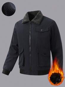 Manfinity Homme 男士休闲百搭抓绒长袖外套，秋冬季 - 灰色 - 查看 5