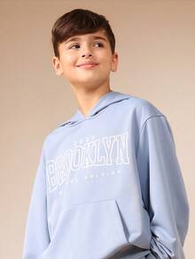 SUMWON Bộ quần áo hoodie Brooklyn dành cho bé trai tuổi teen, quần nỉ và mũ trùm đầu - Màu xanh lam - Xem 5