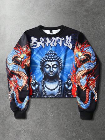 Goth Men's Fashionable Printed Crew Neck Long Sleeve Pullover Sweatshirt