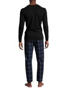 2pcs Men's Casual Sleepwear Set: Long Sleeve Top And Plaid Pants - Blue - View 3