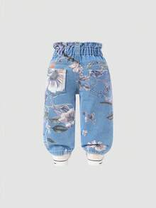 Quần dài denim lưng thun họa tiết hoa giản dị dễ thương cho bé gái - Rửa nhẹ - Xem 2