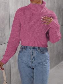Calvaya Sweater Turtleneck Polos Kasual, Musim Gugur/Musim Dingin - Berwarna merah muda - View 3