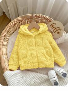 SHEIN Chaqueta con capucha de invierno cálida y casual con patrón de corazón de peluche y decoración de lazo para bebé niña recién nacida