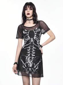 ROMWE Váy eo xương phong cách Gothic tối màu lãng mạn cổ điển dành cho nữ - màu đen - Xem 1