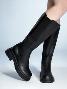 Sugerpunk Women's Fashionable Versatile Commuting Minimalist Knee-High Boots For Christmas - Black - View 4