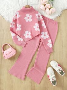 Sparklyn 少女时尚甜美针织高领毛衣搭配休闲裤，适合居家、外出、聚会、返校等场合。 - 粉色 - 查看 7