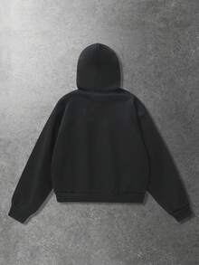 ROMWE MEN Street Life Unisex Rhinestone Embellished Skeleton Zip-Up Hooded Sweatshirt, Casual Street Style, Autumn/Winter, Long Sleeve Top - Black - View 9