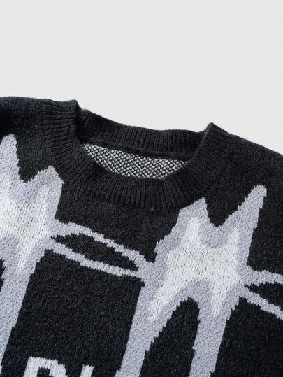 Street Life كنزة صوفية كاجوال بياقة طاقم وأكمام طويلة، نقشة حرفية، خريف/شتاء