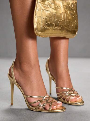 CUCCOO SZL French Retro Lucky Stone Gemstone Strap Roman Round Toe Fashion Comfortable Versatile Brown High Heel Sandals, Suitable For Commuting, Dating, Party, Holiday, Wedding For Christmas