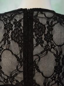 Almamuse Women's Lace Patchwork Long Sleeve Contrast Ruffle Hem Mesh Overlay Midi Party Dress, Autumn/Winter - Black - View 7