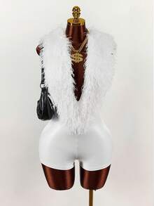 Y2K Amplova Party Style Silver Furry Neck Splice PU Sexy Women's Jumpsuit Women Body Suit Backless Sexy Women Clothes Bodysuits For Women Sexy, Autumn/Winter Thanksgiving And New Year Party - Multicolor - View 4