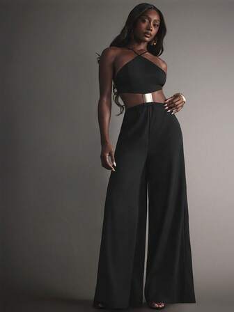 Hauture Mono de verano sexy estilo boho con adornos, escote halter, tirantes y espalda descubierta para vacaciones