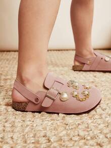 Mini mi #SweetieWalk Dép xỏ ngón quai sau bằng da lộn giả màu hồng đính ngọc trai và gấu bông cho trẻ em – Giày lười ấm áp cho đôi chân nhỏ nhắn tinh nghịch - Hồng - Xem 8