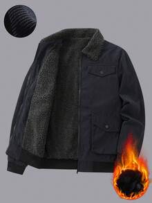 Manfinity Homme 男士休闲百搭抓绒长袖外套，秋冬季 - 灰色 - 查看 1