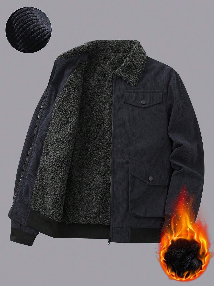 Manfinity Homme 男士休闲百搭抓绒长袖外套，秋冬季 - 灰色 - 查看 1