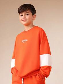 SUMWON Boys Long Sleeve Hoodie And Joggers Matching Set With Contrast White Panels And Hood - Red - View 3