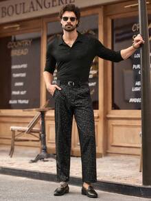 Manfinity VCAY Stylish Men's Long Black Wide Leg Pants With Woven Fabric Colorblock Pattern And Glamorous Disco Zipper - Black - View 8