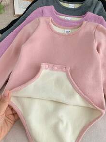 SHEIN 4件套女婴纯色针织长袖连体衣，休闲简约风格，适合室内、户外滑雪、日常穿着、运动、玩耍、派对、摄影、圣诞节以及秋冬季其他场合。 - 彩色 - 查看 4